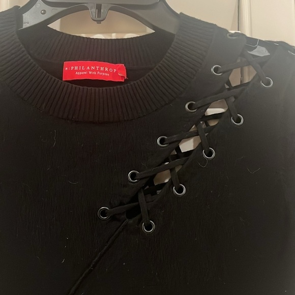 N: philanthropy Black lace up Shoulder Cutout Knit Dress Size XS - Picture 3 of 8